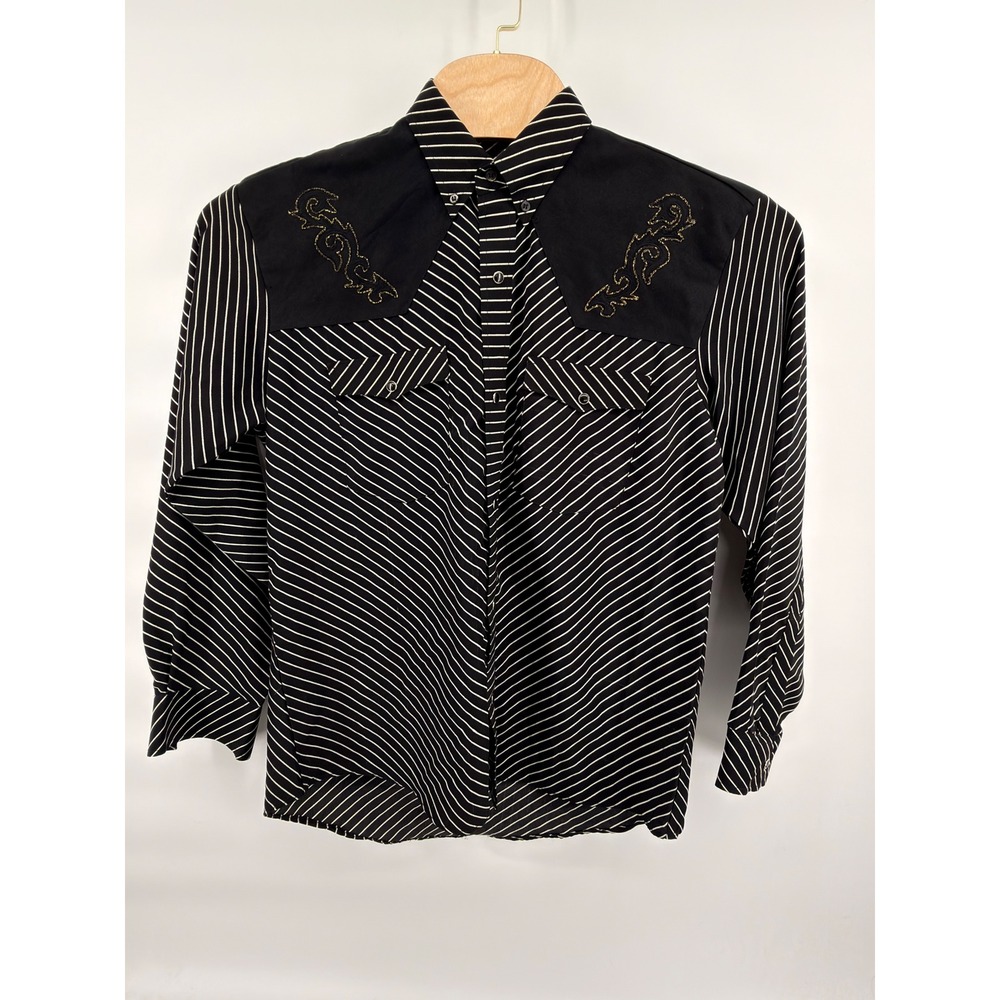 Sergio Vadducci Western Shirt Mens Large Black White Striped Embroidered‎ Snap
